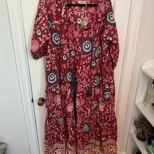 NATURAL LIFE Red and Blue Floral Long Sleeve Dress